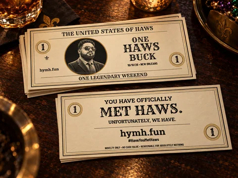 Mockup of cream Haws Bucks novelty notes