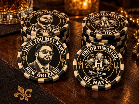 Mockup of black and gold Haws souvenir chips