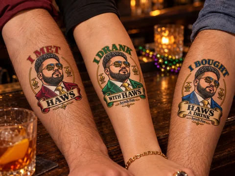 Mockup of the red, green and blue Haws temporary tattoos on forearms